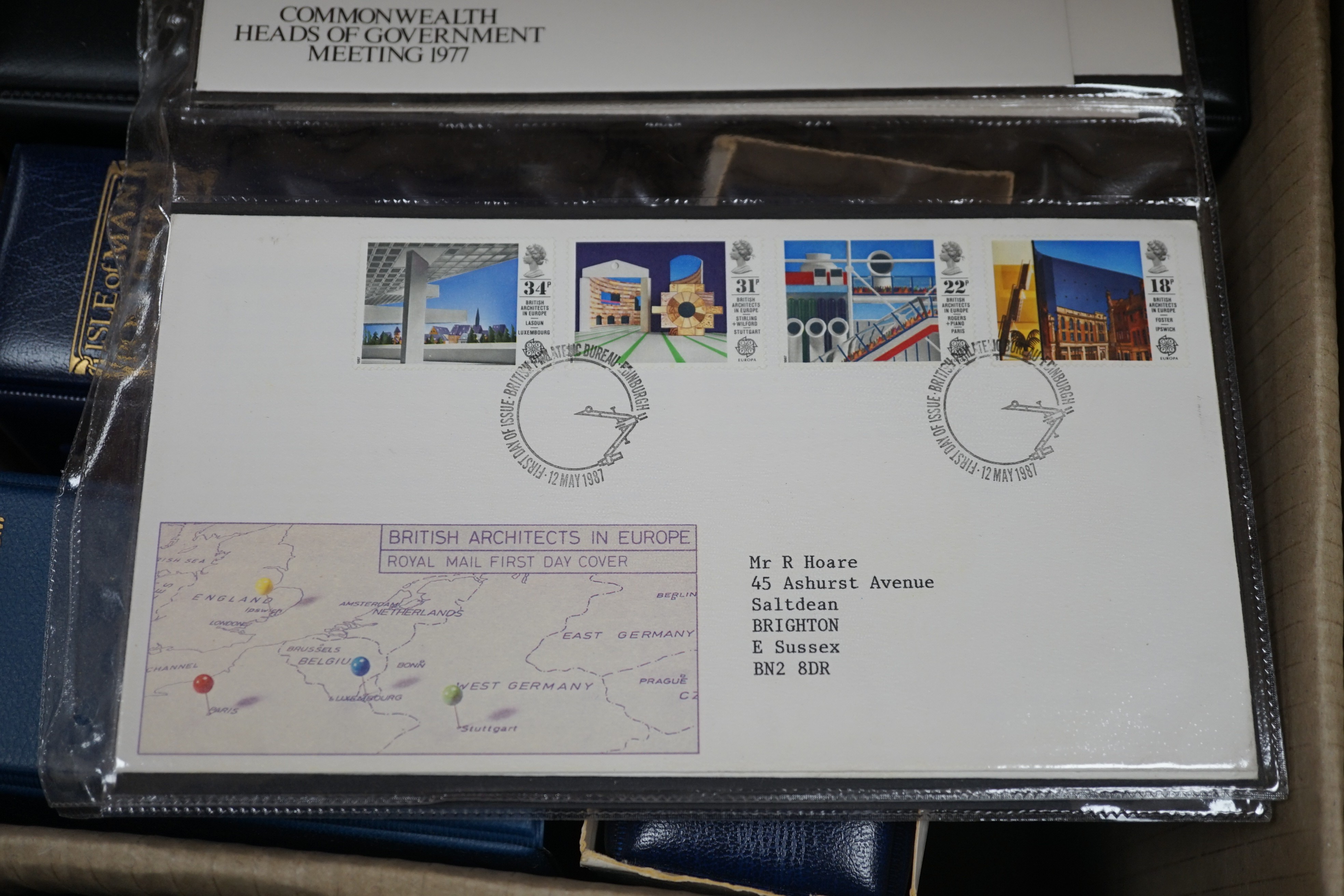 Three boxes of stamps in albums, GB Channel Islands, Isle of Man, mint stamps and FDC’s